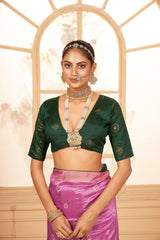 Saree imprimé bandhani en coton et soie rose tulipe