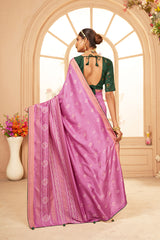 Saree imprimé bandhani en coton et soie rose tulipe