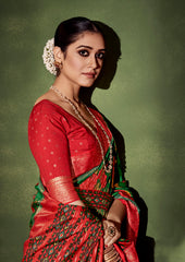 Sari en coton et soie vert à imprimé floral Sherwood