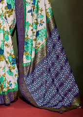 Sari à imprimé floral en coton et soie gris Quill