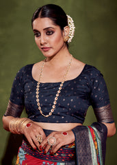 Sari en coton et soie à imprimé floral bordeaux vif