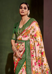 Sari en coton et soie à imprimé floral rose gold