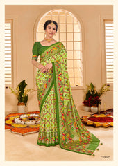 Light Green Cotton Silk Ikkat Print Saree-3840