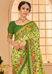 Light Green Cotton Silk Ikkat Print Saree-3840