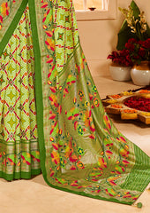 Light Green Cotton Silk Ikkat Print Saree-3840