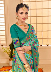 Fountain Blue Cotton Silk Ikkat Print Saree-3842