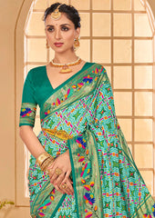Fountain Blue Cotton Silk Ikkat Print Saree-3842