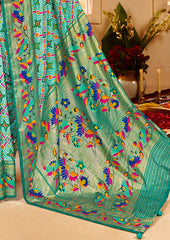 Fountain Blue Cotton Silk Ikkat Print Saree-3842