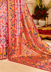 Peachy Pink Cotton Silk Ikkat Print Saree-3845