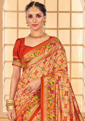 Pastel Orange Cotton Silk Ikkat Print Saree-3847