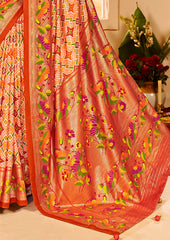Pastel Orange Cotton Silk Ikkat Print Saree-3847