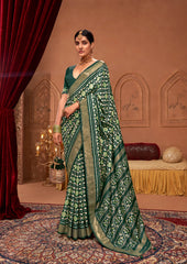 Lunar Green Ikkat Polka Dot Saree-3899