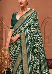 Lunar Green Ikkat Polka Dot Saree-3899