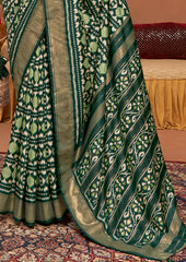 Lunar Green Ikkat Polka Dot Saree-3899