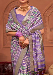 Lavender Ikkat Polka Dot Saree-3904
