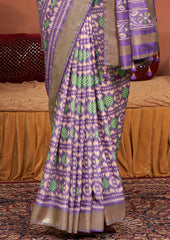 Lavender Ikkat Polka Dot Saree-3904