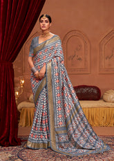 Grey Ikkat Polka Dot Saree-3906