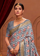 Grey Ikkat Polka Dot  Saree-3906