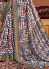 Grey Ikkat Polka Dot  Saree-3906