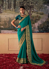 Saree vert sarcelle Vichitra Gota Patti