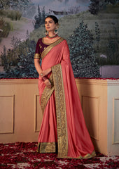 Saree Vichitra Gota Patti rouge poussiéreux