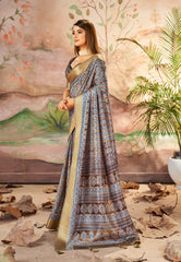 Sari en soie à imprimé cachemire Dola marron terne