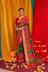 Saree Swarovski en soie Tussar vert lunaire