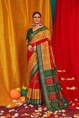 Saree Swarovski en soie Tussar moutarde