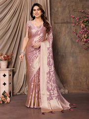 Pink Moss Brasso Floral Print Saree
