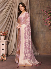 Pink Moss Brasso Floral Print Saree