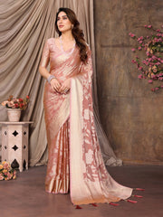 Dirty Pink Moss Brasso Floral Print Saree