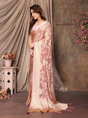 Dirty Pink Moss Brasso Floral Print Saree
