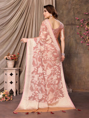 Dirty Pink Moss Brasso Floral Print Saree