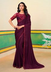 Maroon Oak Georgette Zari Embroidery Saree-4279