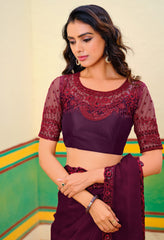 Maroon Oak Georgette Zari Embroidery Saree-4279