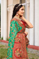 Sea Green Satin Silk Embroidery Saree-4422