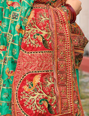 Sea Green Satin Silk Embroidery Saree-4422