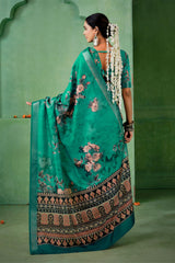 Light Sea Green Tussar Silk Floral Print Saree