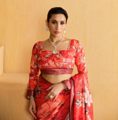 Red Tussar Silk Floral Print Saree