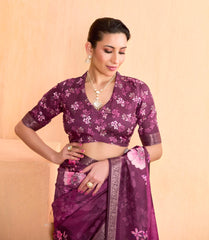 Velvet Maroon Tussar Silk Floral Print Saree