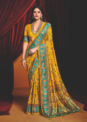 Mustard Tussar Silk Paisley Print Saree