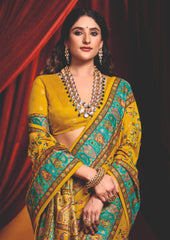 Mustard Tussar Silk Paisley Print Saree