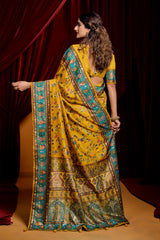 Mustard Tussar Silk Paisley Print Saree