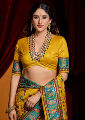 Mustard Tussar Silk Paisley Print Saree