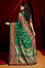 Dark Green Tussar Silk Paisley Print Saree