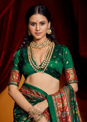 Dark Green Tussar Silk Paisley Print Saree