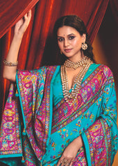 Sky Blue Tussar Silk Paisley Print Saree