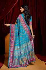 Sky Blue Tussar Silk Paisley Print Saree