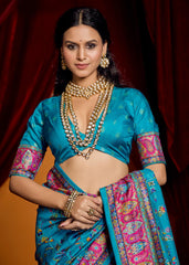 Sky Blue Tussar Silk Paisley Print Saree