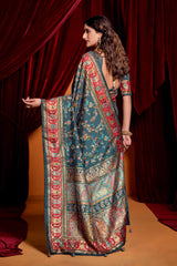 Charcoal Grey Tussar Silk Paisley Print Saree
